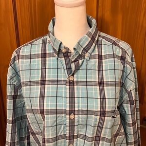 Vineyard Vines turquoise plaid Tucker Shirt Size L